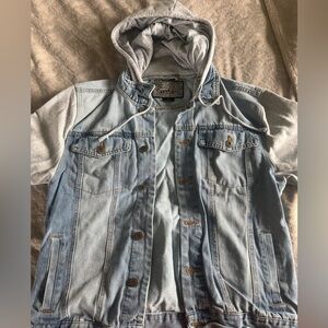 Denim and Gray Hooded Jean Jacket
